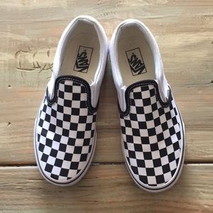Checkered black and white slip on Vans Kids size 2